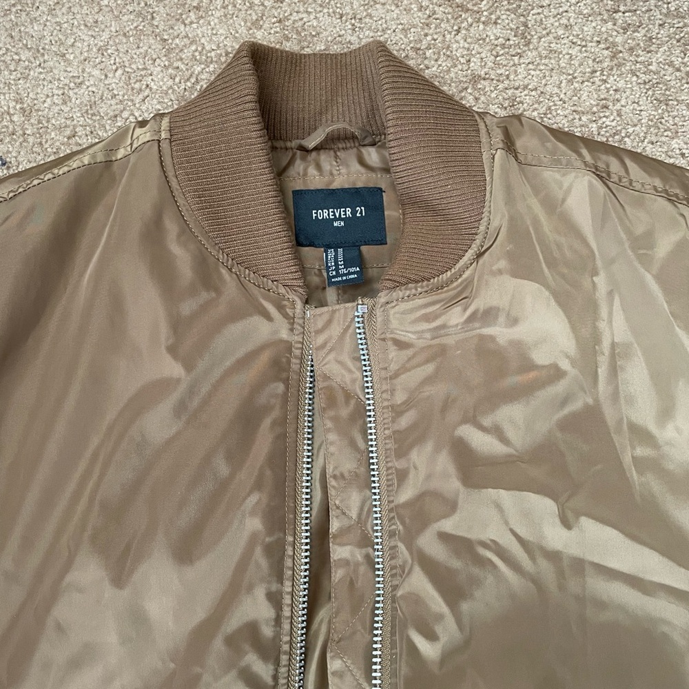 Forever 21 Brown Bomber Flight Jacket Multi Pocket Full Zip (Men’s Size Medium) - Picture 3 of 7